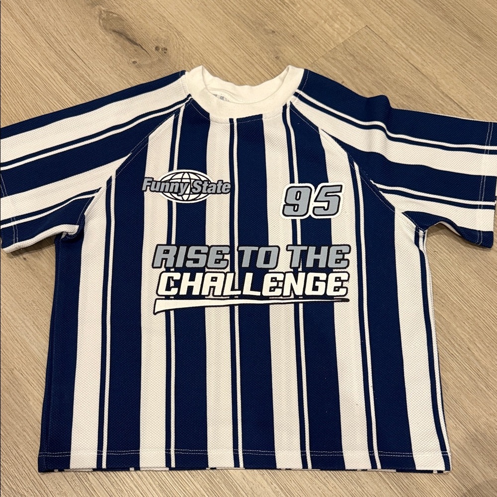 Zara Navy & White Striped Short Sleeve Tee - 'Rise to the Challenge'